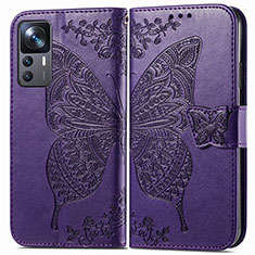 Coque Portefeuille Papillon Livre Cuir Etui Clapet pour Xiaomi Mi 12T 5G Violet