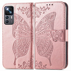 Coque Portefeuille Papillon Livre Cuir Etui Clapet pour Xiaomi Mi 12T Pro 5G Rose