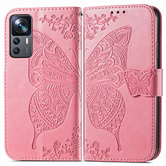 Coque Portefeuille Papillon Livre Cuir Etui Clapet pour Xiaomi Mi 12T Pro 5G Rose Rouge