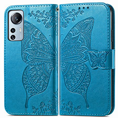 Coque Portefeuille Papillon Livre Cuir Etui Clapet pour Xiaomi Mi 12X 5G Bleu