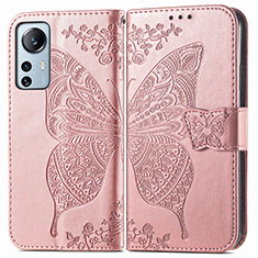 Coque Portefeuille Papillon Livre Cuir Etui Clapet pour Xiaomi Mi 12X 5G Rose