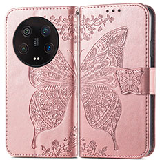 Coque Portefeuille Papillon Livre Cuir Etui Clapet pour Xiaomi Mi 13 Ultra 5G Or Rose