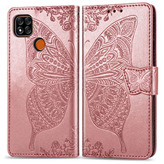 Coque Portefeuille Papillon Livre Cuir Etui Clapet pour Xiaomi POCO C3 Rose
