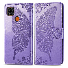Coque Portefeuille Papillon Livre Cuir Etui Clapet pour Xiaomi POCO C3 Violet Clair