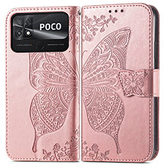 Coque Portefeuille Papillon Livre Cuir Etui Clapet pour Xiaomi Poco C40 Rose