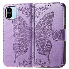 Coque Portefeuille Papillon Livre Cuir Etui Clapet pour Xiaomi Poco C50 Violet Clair