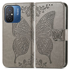 Coque Portefeuille Papillon Livre Cuir Etui Clapet pour Xiaomi Poco C55 Gris