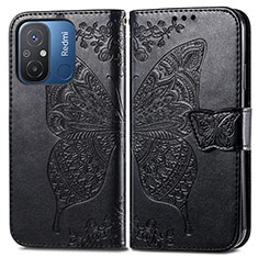 Coque Portefeuille Papillon Livre Cuir Etui Clapet pour Xiaomi Poco C55 Noir