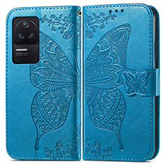 Coque Portefeuille Papillon Livre Cuir Etui Clapet pour Xiaomi Poco F4 5G Bleu