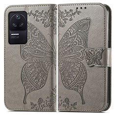 Coque Portefeuille Papillon Livre Cuir Etui Clapet pour Xiaomi Poco F4 5G Gris