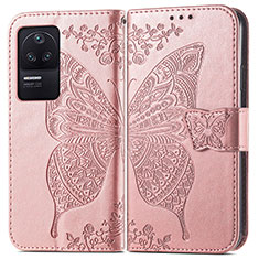 Coque Portefeuille Papillon Livre Cuir Etui Clapet pour Xiaomi Poco F4 5G Rose