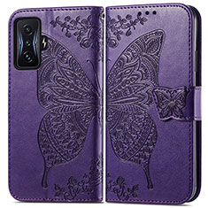 Coque Portefeuille Papillon Livre Cuir Etui Clapet pour Xiaomi Poco F4 GT 5G Violet