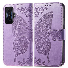 Coque Portefeuille Papillon Livre Cuir Etui Clapet pour Xiaomi Poco F4 GT 5G Violet Clair