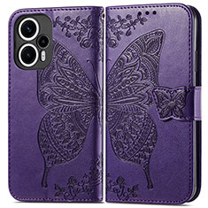 Coque Portefeuille Papillon Livre Cuir Etui Clapet pour Xiaomi Poco F5 5G Violet