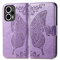 Coque Portefeuille Papillon Livre Cuir Etui Clapet pour Xiaomi Poco F5 5G Violet Clair