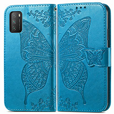 Coque Portefeuille Papillon Livre Cuir Etui Clapet pour Xiaomi Poco M3 Bleu
