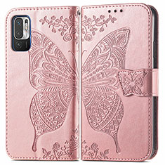 Coque Portefeuille Papillon Livre Cuir Etui Clapet pour Xiaomi POCO M3 Pro 5G Rose