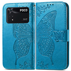 Coque Portefeuille Papillon Livre Cuir Etui Clapet pour Xiaomi Poco M4 Pro 4G Bleu