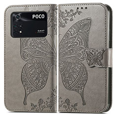 Coque Portefeuille Papillon Livre Cuir Etui Clapet pour Xiaomi Poco M4 Pro 4G Gris