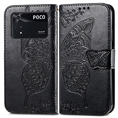 Coque Portefeuille Papillon Livre Cuir Etui Clapet pour Xiaomi Poco M4 Pro 4G Noir