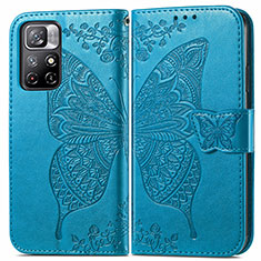 Coque Portefeuille Papillon Livre Cuir Etui Clapet pour Xiaomi Poco M4 Pro 5G Bleu