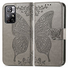 Coque Portefeuille Papillon Livre Cuir Etui Clapet pour Xiaomi Poco M4 Pro 5G Gris