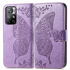 Coque Portefeuille Papillon Livre Cuir Etui Clapet pour Xiaomi Poco M4 Pro 5G Violet Clair