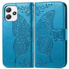 Coque Portefeuille Papillon Livre Cuir Etui Clapet pour Xiaomi Poco M6 Pro 5G Bleu