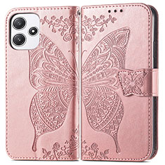 Coque Portefeuille Papillon Livre Cuir Etui Clapet pour Xiaomi Poco M6 Pro 5G Or Rose