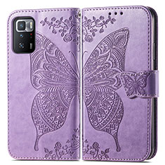 Coque Portefeuille Papillon Livre Cuir Etui Clapet pour Xiaomi Poco X3 GT 5G Violet Clair