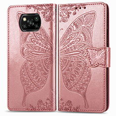 Coque Portefeuille Papillon Livre Cuir Etui Clapet pour Xiaomi Poco X3 Pro Rose