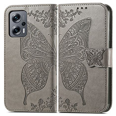 Coque Portefeuille Papillon Livre Cuir Etui Clapet pour Xiaomi Poco X4 GT 5G Gris