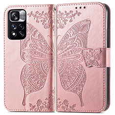 Coque Portefeuille Papillon Livre Cuir Etui Clapet pour Xiaomi Poco X4 NFC Rose