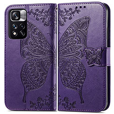 Coque Portefeuille Papillon Livre Cuir Etui Clapet pour Xiaomi Poco X4 NFC Violet