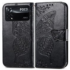 Coque Portefeuille Papillon Livre Cuir Etui Clapet pour Xiaomi Poco X4 Pro 5G Noir