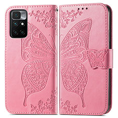 Coque Portefeuille Papillon Livre Cuir Etui Clapet pour Xiaomi Redmi 10 (2022) Rose Rouge