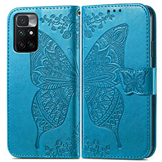 Coque Portefeuille Papillon Livre Cuir Etui Clapet pour Xiaomi Redmi 10 4G Bleu