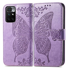 Coque Portefeuille Papillon Livre Cuir Etui Clapet pour Xiaomi Redmi 10 4G Violet Clair