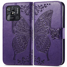 Coque Portefeuille Papillon Livre Cuir Etui Clapet pour Xiaomi Redmi 10 India Violet