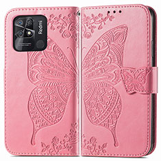 Coque Portefeuille Papillon Livre Cuir Etui Clapet pour Xiaomi Redmi 10 Power Rose Rouge