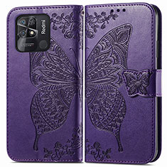 Coque Portefeuille Papillon Livre Cuir Etui Clapet pour Xiaomi Redmi 10 Power Violet