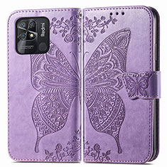 Coque Portefeuille Papillon Livre Cuir Etui Clapet pour Xiaomi Redmi 10 Power Violet Clair