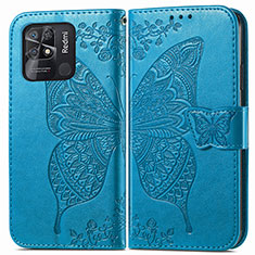 Coque Portefeuille Papillon Livre Cuir Etui Clapet pour Xiaomi Redmi 10C 4G Bleu