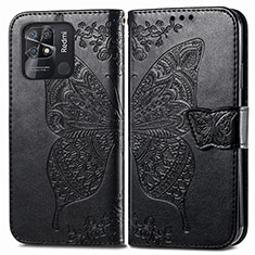 Coque Portefeuille Papillon Livre Cuir Etui Clapet pour Xiaomi Redmi 10C 4G Noir