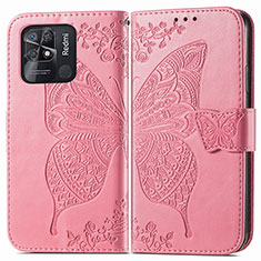 Coque Portefeuille Papillon Livre Cuir Etui Clapet pour Xiaomi Redmi 10C 4G Rose Rouge