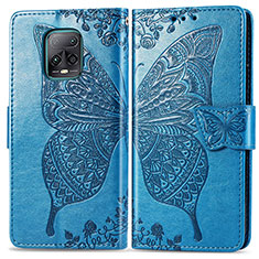 Coque Portefeuille Papillon Livre Cuir Etui Clapet pour Xiaomi Redmi 10X Pro 5G Bleu