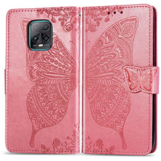 Coque Portefeuille Papillon Livre Cuir Etui Clapet pour Xiaomi Redmi 10X Pro 5G Rose Rouge