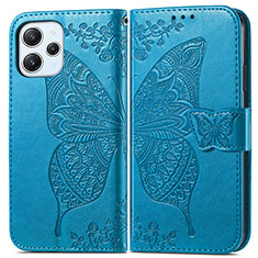 Coque Portefeuille Papillon Livre Cuir Etui Clapet pour Xiaomi Redmi 12 4G Bleu