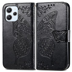 Coque Portefeuille Papillon Livre Cuir Etui Clapet pour Xiaomi Redmi 12 4G Noir