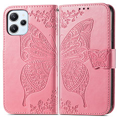 Coque Portefeuille Papillon Livre Cuir Etui Clapet pour Xiaomi Redmi 12 4G Rose Rouge